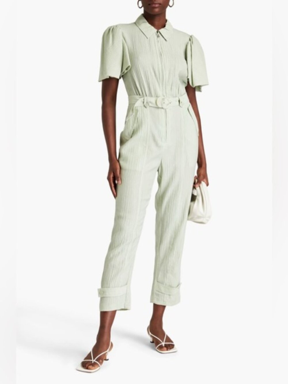 Jonathan Simkhai Callista Crinkle Sage Green Jumpsuit, Size 4